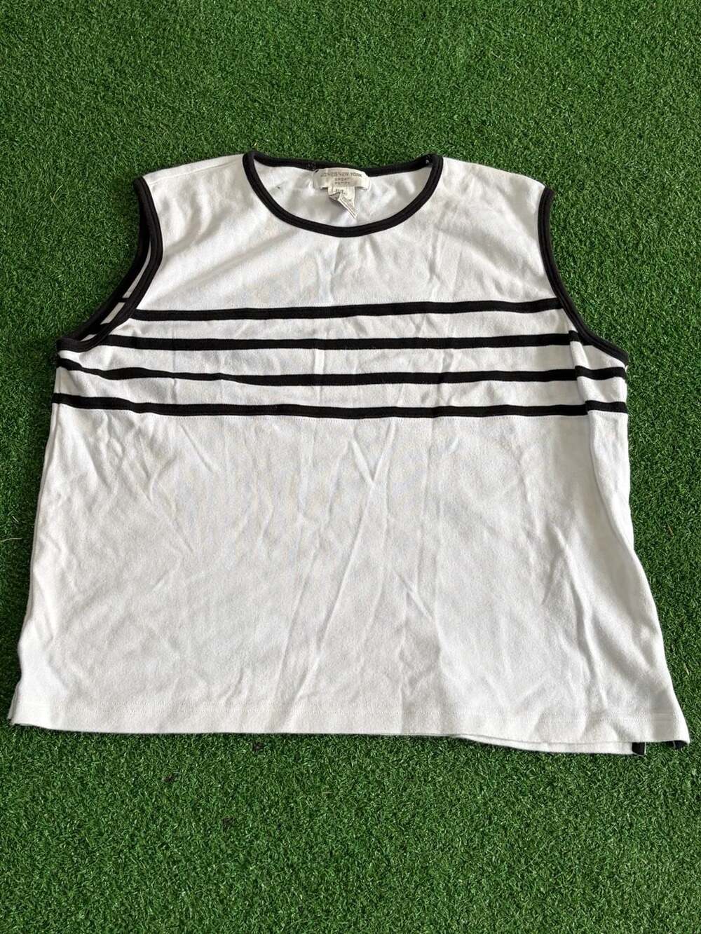 Jones New York Sport Petite White and Black Striped Sleeveless Tank Top